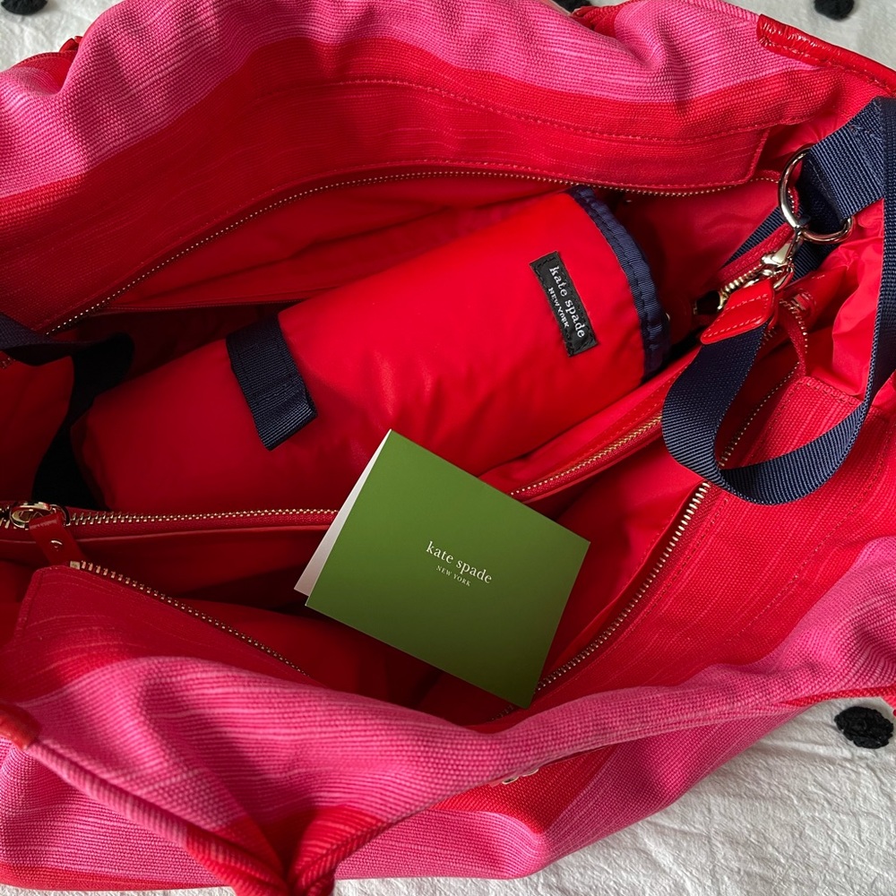 New Kate Spade Red Pink Stripe Baby Diaper Maternity Bag - Picture 9 of 10